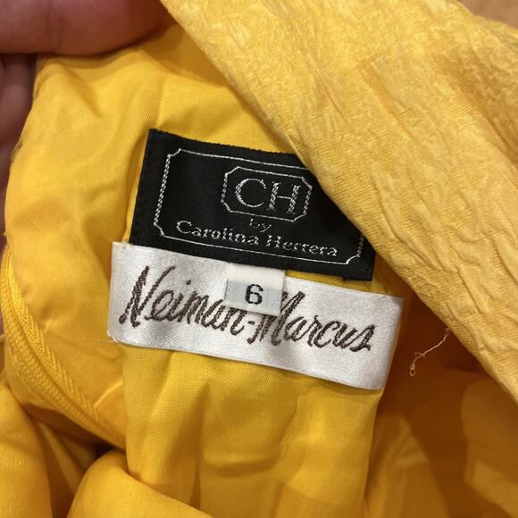 Carolina Herrera Neiman Marcus Yellow 100% Silk Dress Sz 6 Ruffle Hem & Back - Picture 5 of 9